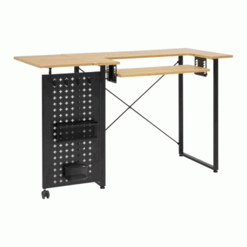 Sew Stylish Sewing Table with Fold-out Storage Panel Wood Black 101 x 66 x 12