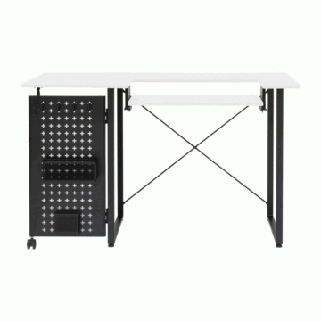 Sew Stylish Sewing Table with Fold-out Storage Panel White Black 101 x 66 x 12