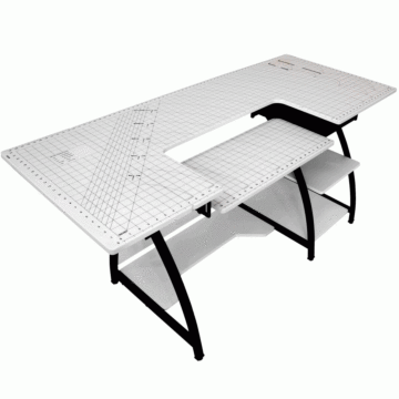 Sew Stylish Large Sewing Table, with Gridded Top White Black 131 x 68 x 17 cm